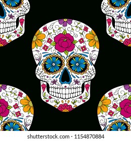Halloween seamless pattern with sugar skull