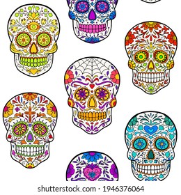 Halloween seamless pattern with sugar skulls