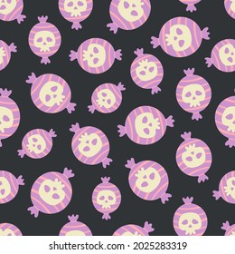 halloween seamless pattern with sweets, candy cane, october magic background with caramel, vector Illustration