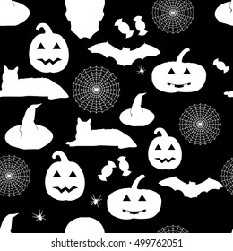 Halloween seamless pattern. Halloween texture background. Black and white pattern. For party invitation, greeting card, flyer, banner, fabric print. Vector 10eps. Seamless in swatch. Easy to edit.