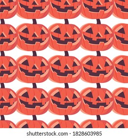 Halloween seamless pattern. Texture with pumpkin face horror pumpkin jack o lantern seamless pattern on white background. spooky halloween pumpkin pattern. Festive wrapping paper.