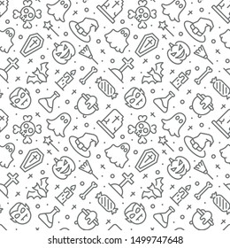 Halloween seamless pattern with thin line icons