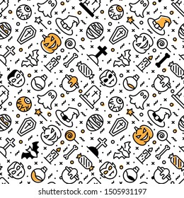 Halloween seamless pattern with thin line icons