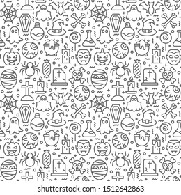 Halloween seamless pattern with thin line icons