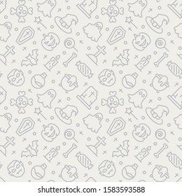 Halloween seamless pattern with thin line icons