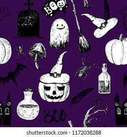 Halloween, seamless pattern. This is an excellent Halloween party pattern, for fabric, postcards, invitations, wrapping paper, banners and more.