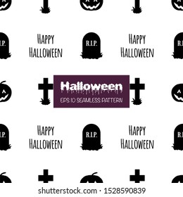 Halloween seamless pattern with tombstones. Cartoon style. Vector illustration.