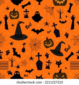 Halloween seamless pattern. Traditional Halloween decorative elements. Vector design