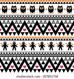 Halloween seamless pattern - tribal, Aztec print style    