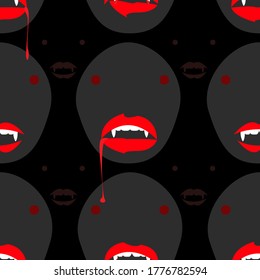 Halloween seamless pattern, Vampire face on dark background, Cute ghost icons.	
