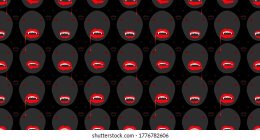 Halloween seamless pattern, Vampire face on dark background, Cute ghost icons.	
