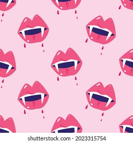 Halloween seamless pattern with vampire mouth.Vector abstract background.Holiday texture.Vampire mouth,vampire teeth