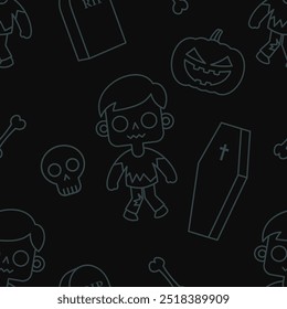 Halloween Seamless Pattern. Vector background with zombies