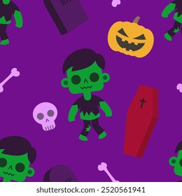 Dia das Bruxas Padrão Sem Costura. Fundo do vetor com zumbis