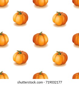Halloween seamless pattern. Vector Background with realistic pumpkins isolated on white. Autumn illustration.