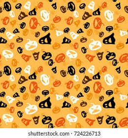 Halloween seamless pattern. Vector background wallpaper with ghost, pumpkin and spider. Patterned paper for scrapbook Halloween albums.