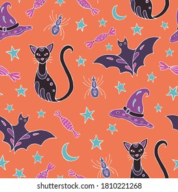 Halloween seamless pattern vector. Decoration print for wrapping, wallpaper, fabric.