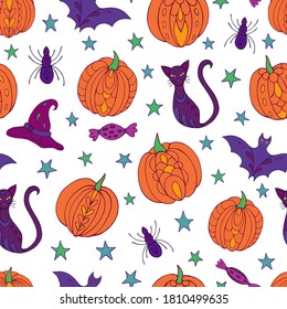 Halloween seamless pattern vector. Decoration print for wrapping, wallpaper, fabric.