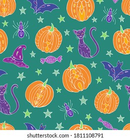 Halloween seamless pattern vector. Decoration print for wrapping, wallpaper, fabric.