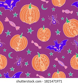 Halloween seamless pattern vector. Decoration print for wrapping, wallpaper, fabric.