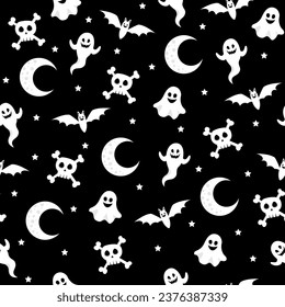 Halloween Seamless Pattern Vector design that features a repeating pattern of Halloween-themed images. This asset is suitable for use in creating designs, such as invitations, flyers, and decorations.