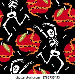 Patrón sin fisuras de Halloween. Ilustración de feriado vectorial para el Día de los Muertos o Halloween. Ilustración dibujada a mano por el vector