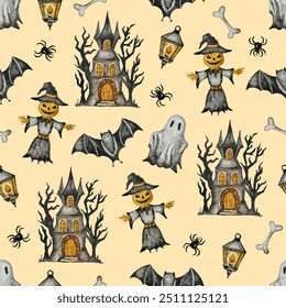 Halloween seamless pattern, vector holiday background