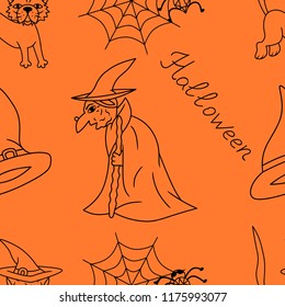 Halloween seamless pattern vector icons illustration sketch