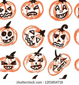 Halloween. Seamless pattern. Vector illustration. A collection of funny faces. Autumn holidays. Fun