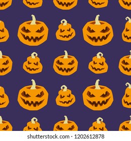 Halloween seamless pattern. Vector illustration of orange pumpkins on a dark blue background for textiles and wallpaper design.