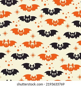 Halloween seamless pattern. Vector illustration of Halloween party. Bat on a light background. Pattern for print, textile, card, invitation, fabric, wallpaper.