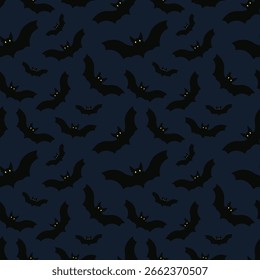 Halloween seamless pattern. Vector illustration of Halloween party. Ghosts, spider web, bat and pumpkins on a yellow background. Vector cartoon seamless pattern.