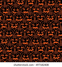 Halloween seamless pattern. Vector illustration with funny and scary pumpkins.