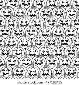Halloween seamless pattern. Vector illustration with funny and scary pumpkins.