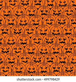 Halloween seamless pattern. Vector illustration with funny and scary pumpkins.