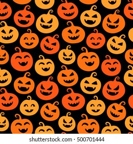Halloween seamless pattern. Vector illustration with funny and scary pumpkins.