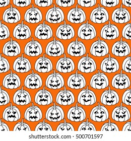 Halloween seamless pattern. Vector illustration with funny and scary pumpkins.