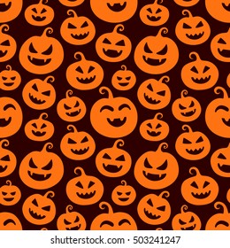 Halloween seamless pattern. Vector illustration with funny and scary pumpkins.