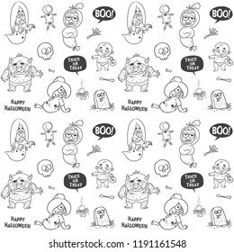 halloween seamless pattern vector with indonesian ghost cartoon character, set vector