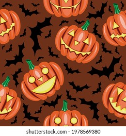 Halloween seamless pattern vector with pumpkin and bat