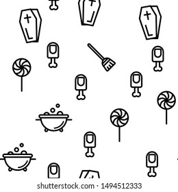 Halloween Seamless Pattern. Vector Thin Line. Contour Illustrations.