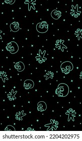 Halloween, seamless pattern with voodoo doll, scull. Endless background, decor elements, color fabric, textile, wallpaper. Vector illustration.