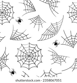 Halloween seamless pattern with web, spider. Vector illustration.