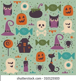 Halloween seamless pattern. Well grouped, each icon is on separate layer.