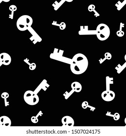 Halloween seamless pattern white keys with evil eyes on a black background.
