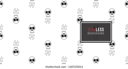 Halloween seamless pattern with white mexican skull with crossbones. Cute vector background for decoration halloween cadrs, package paper, flyer. 