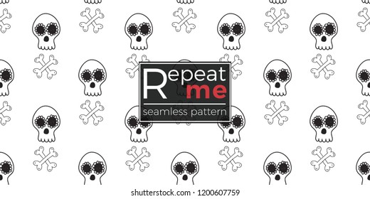 Halloween seamless pattern with white mexican skull with crossbones. Cute vector background for decoration halloween cadrs, package paper, flyer. 