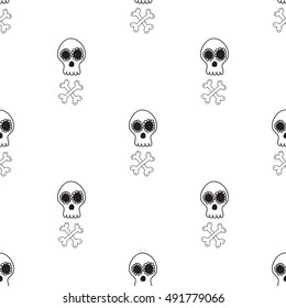 Halloween seamless pattern with white mexican skull with crossbones. Beautiful vector background for decoration halloween designs. Cute minimalistic art elements on white backdrop.