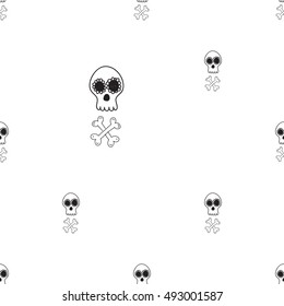 Halloween seamless pattern with white mexican skull with crossbones. Beautiful vector background for decoration halloween designs. Cute minimalistic art elements on white backdrop.