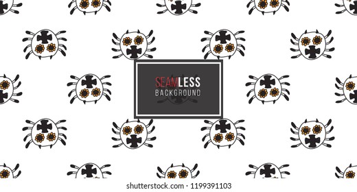 Halloween seamless pattern with white spider. Cute vector background for decoration halloween cadrs, package paper, flyer. 